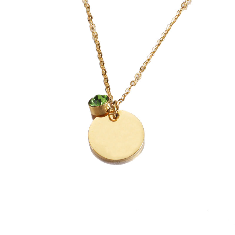 Runde Plättchen-Halskette mit Geburtsstein – personalisierbar, Edelstahl vergoldet