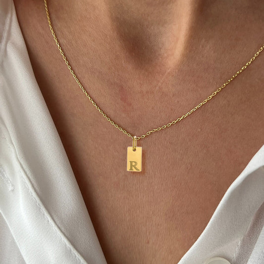 Rechteck-Buchstaben-Halskette – personalisierbar mit Initialen, Edelstahl vergoldet