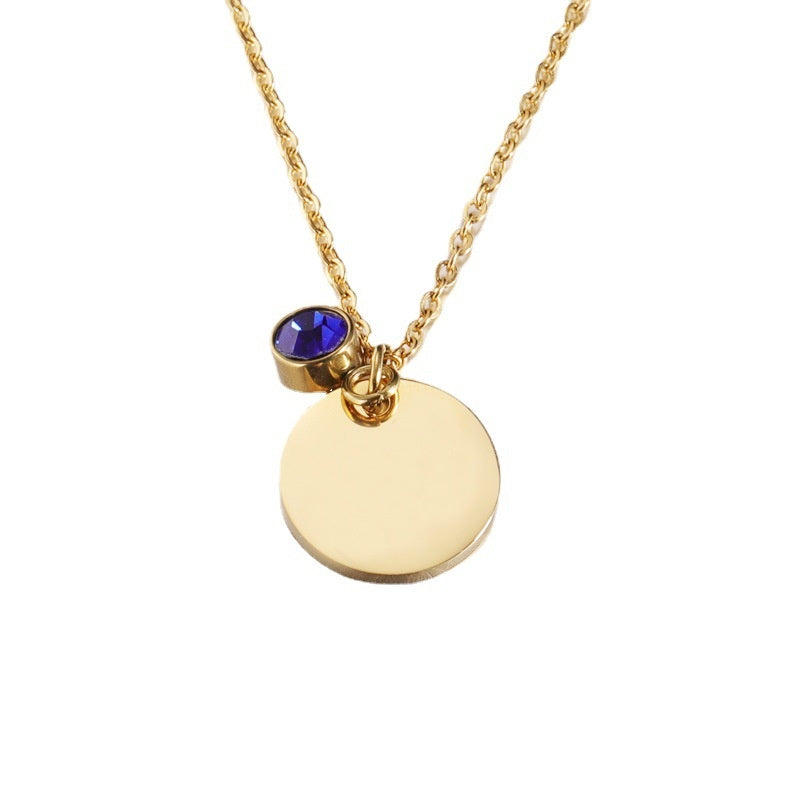 Runde Plättchen-Halskette mit Geburtsstein – personalisierbar, Edelstahl vergoldet